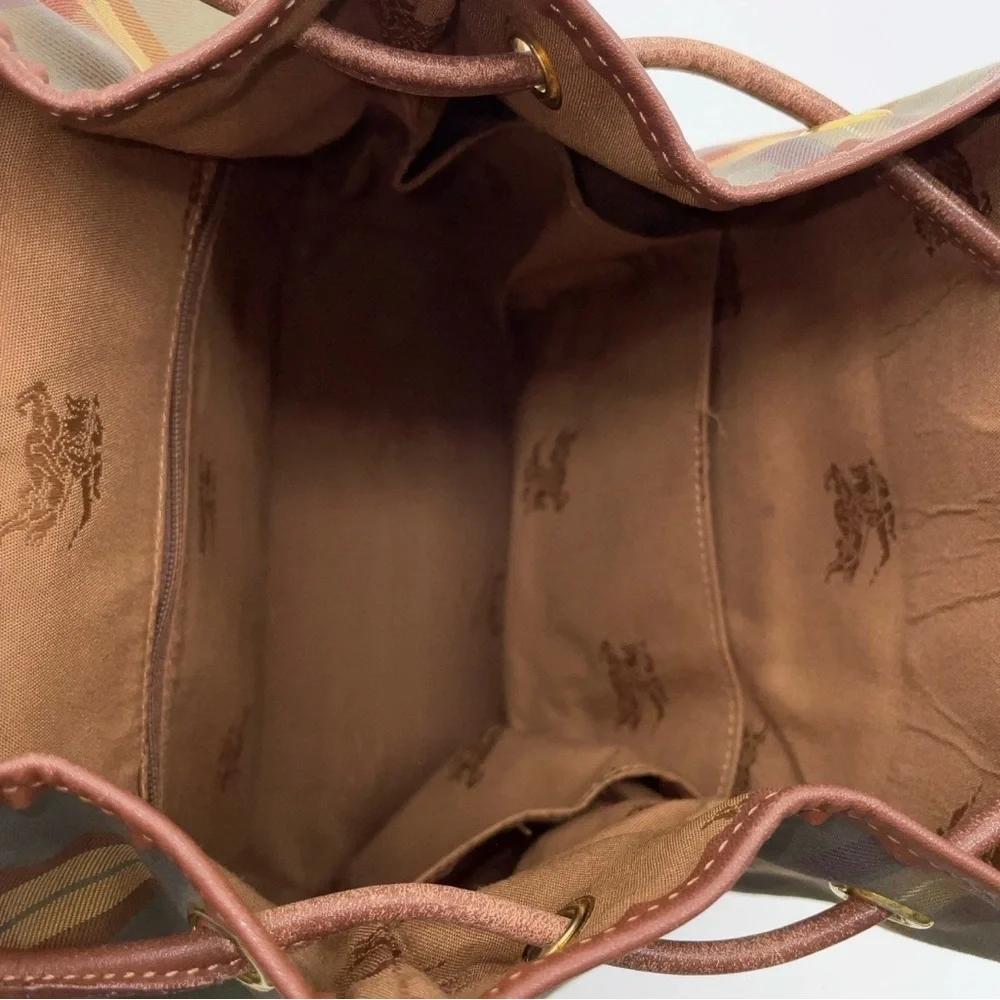 Authentic Burberry Nova Check Leather Nylon Brown Khaki Backpack